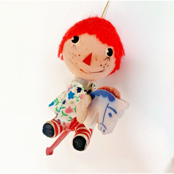 Vtg Raggedy Ann & Andy Riding Hobby Horses Christmas Ornaments Felt Hong Kong - Picture 4 of 9